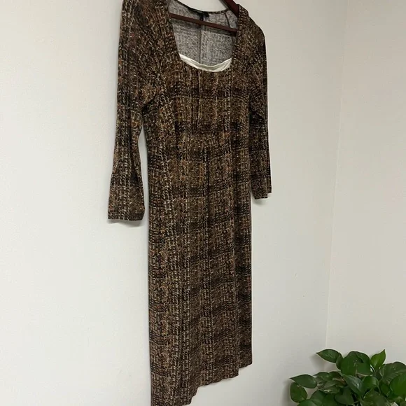 Max Mara Brown Textured Square Neck Sheath Dress with Slip - Size M - Picture 4 of 8